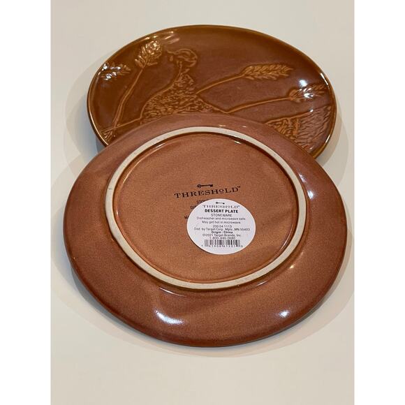 Threshold 6" stoneware turkey dessert appetizer plate brown rust fall set of 2 - Picture 5 of 6